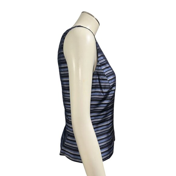 Ann Taylor Petites 2P Navy Blue Striped Silk Sleeveless Blouse Vintage Evening - Picture 6 of 14